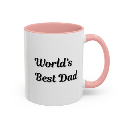 Black trim mug with "World's Best Dad" slogan, 11oz or 15oz size, ceramic coffee mug by Printify featuring a stylish design.