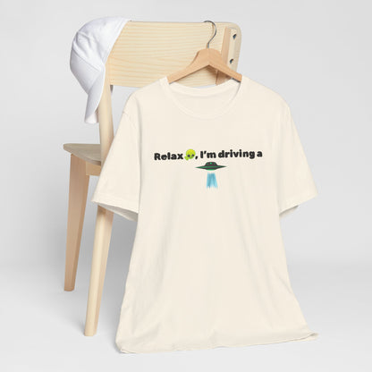 Alien Driving Unisex Tee - Fun Casual Shirt, Gifts for UFO Lovers, Quirky Humor T-Shirt, Perfect for Road Trips, Unique Birthday Present