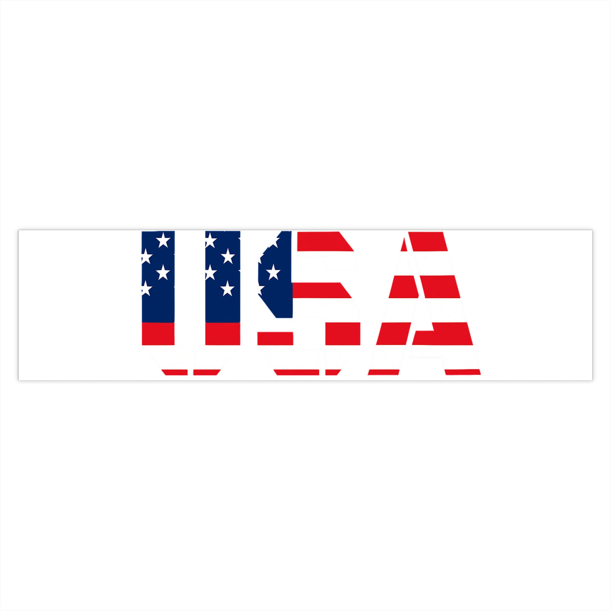 USA flag bumper sticker with patriotic red, white, and blue design on white paper background, ideal for vehicle decoration.