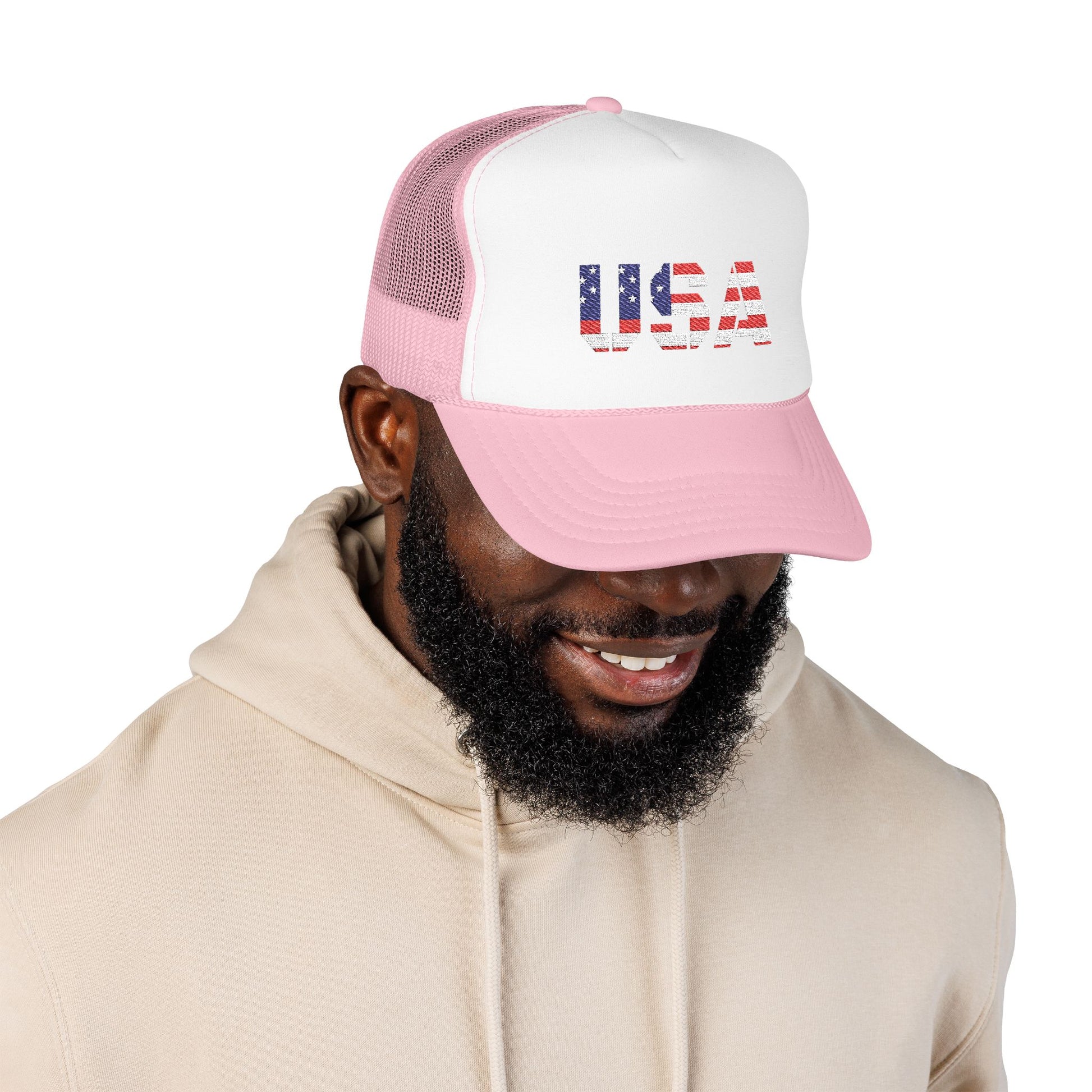 USA Flag Embroidered Foam Trucker Hat, Patriotic Cap, Red Mesh Hat, Summer Outdoor Gear, Festival Accessory, July 4th Gift - TRV