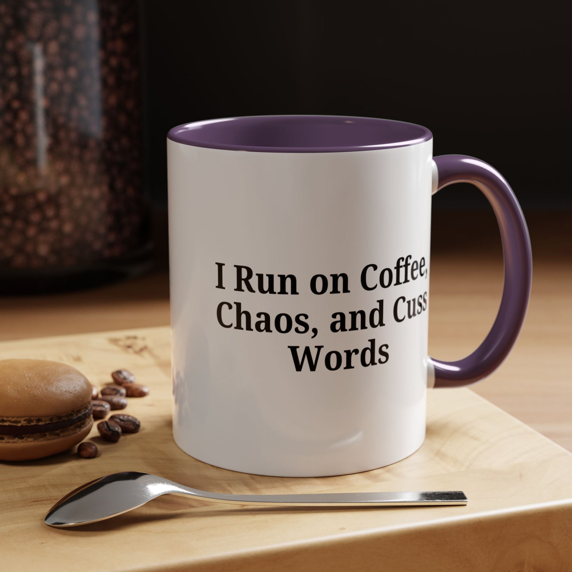 Funny Black Accent Coffee Mug - "I Run on Coffee, Chaos, and Cuss Words" - Ideal Gift for Coffee Lovers - TRV