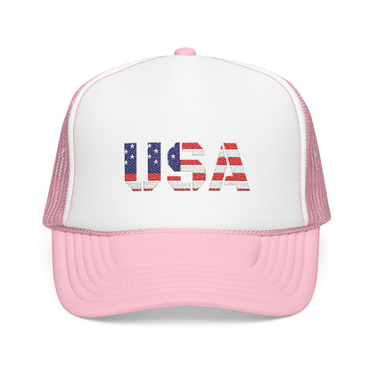 USA Flag Embroidered Foam Trucker Hat, Patriotic Cap, Red Mesh Hat, Summer Outdoor Gear, Festival Accessory, July 4th Gift - TRV