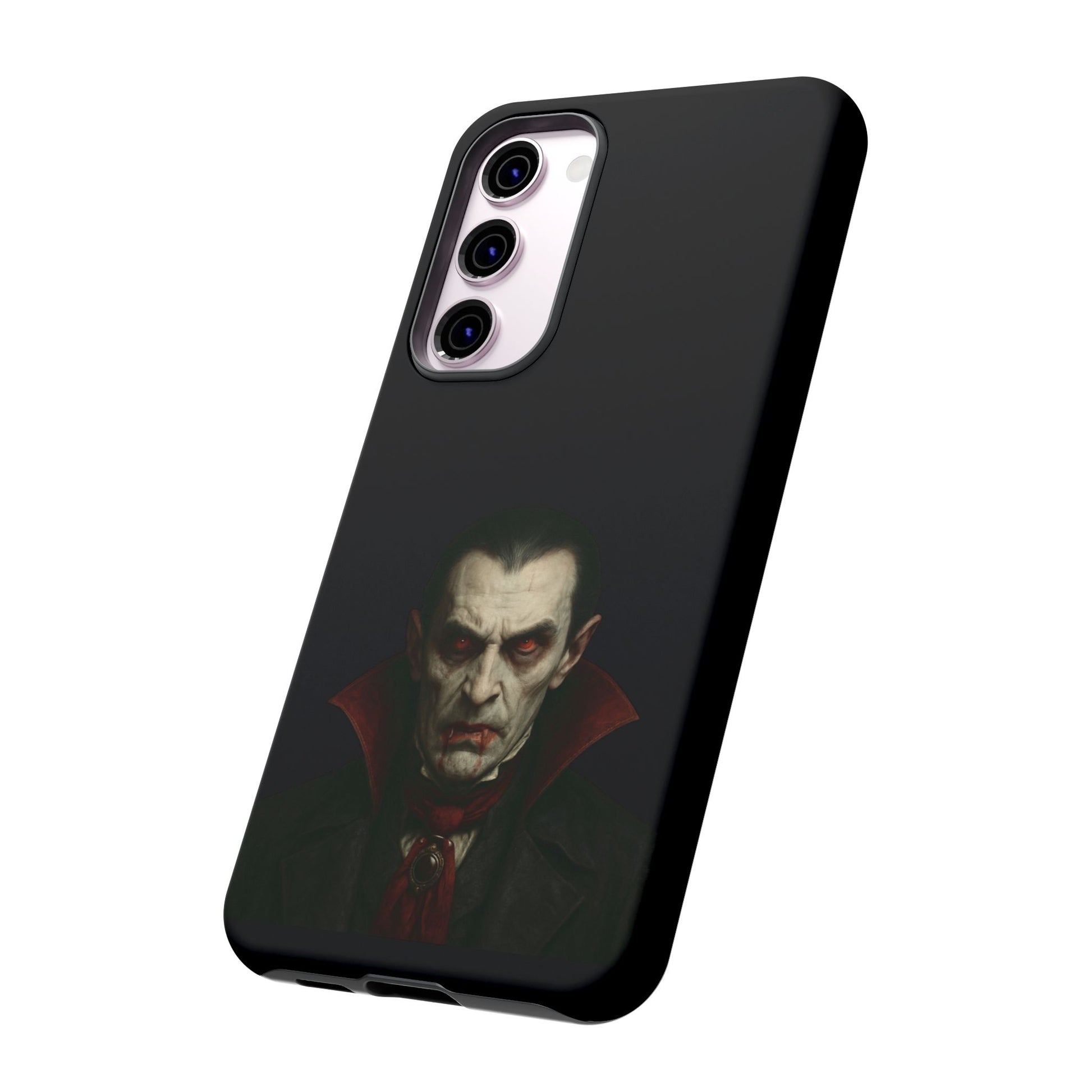 Gothic vampire portrait phone case for iPhone featuring Dracula horror design, made by Printify.