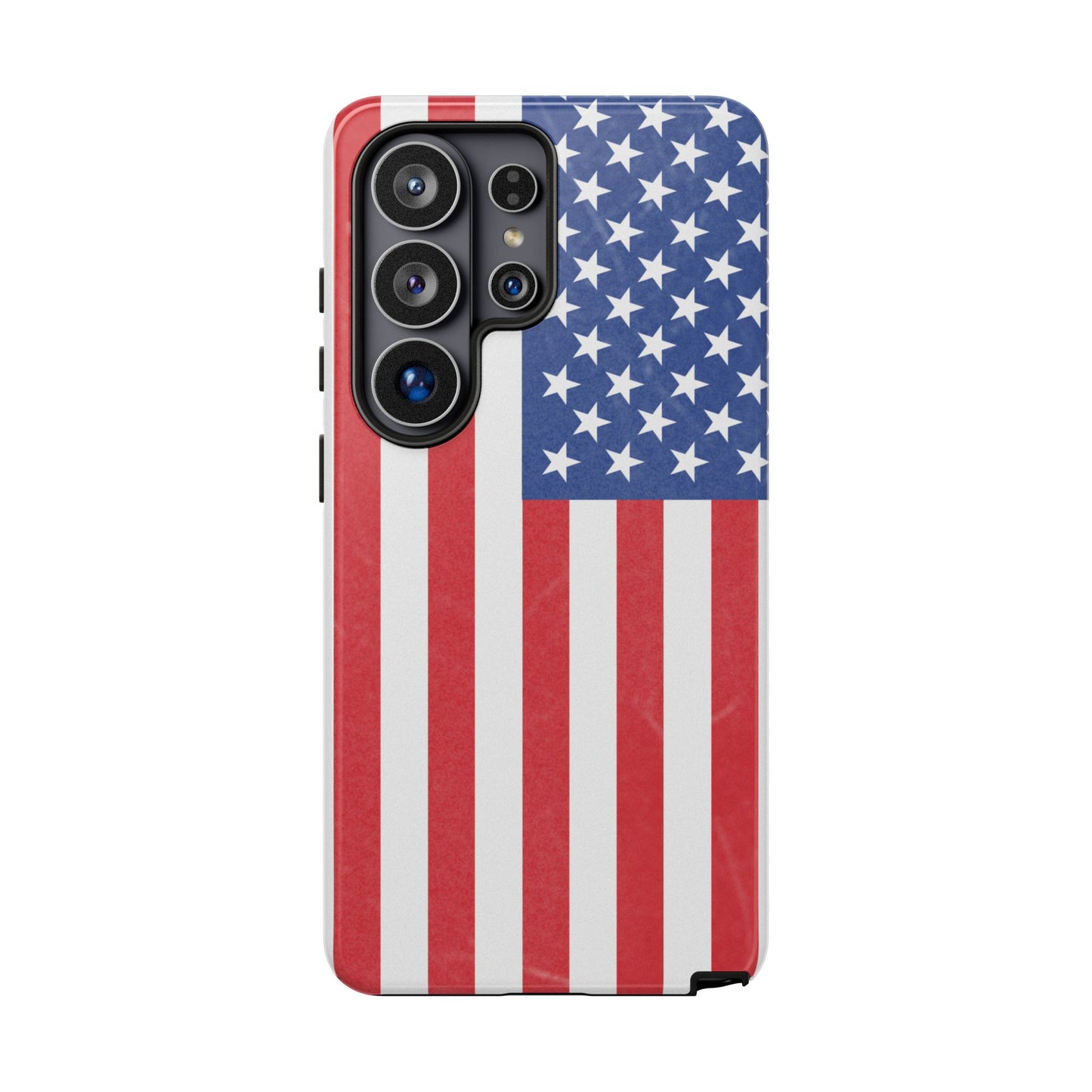 Durable American flag phone case for iPhone, featuring patriotic design and tough protective material from Printify.