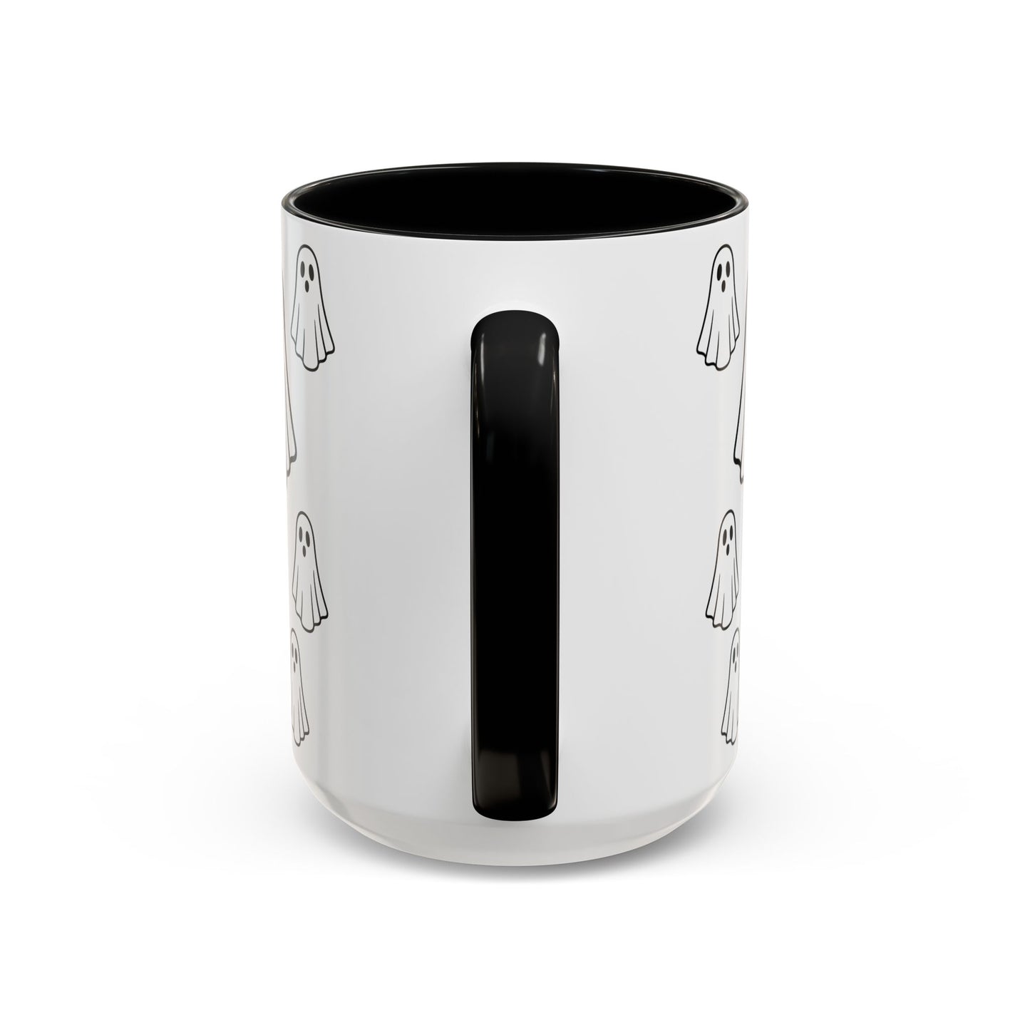 Printify ghost pattern accent coffee mug with cute Halloween design, ceramic 11oz or 15oz mug for festive beverages.