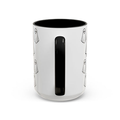 Printify ghost pattern accent coffee mug with cute Halloween design, ceramic 11oz or 15oz mug for festive beverages.