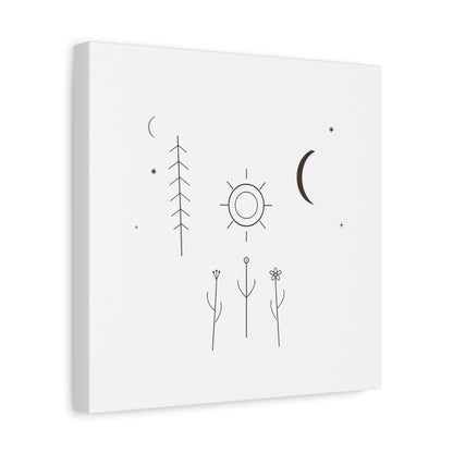 Minimal Sun Moon Botanical Canvas | Stretched Matte Wall Art