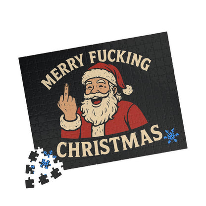 Merry Fucking Christmas Puzzle | Santa Middle Finger Holiday Jigsaw