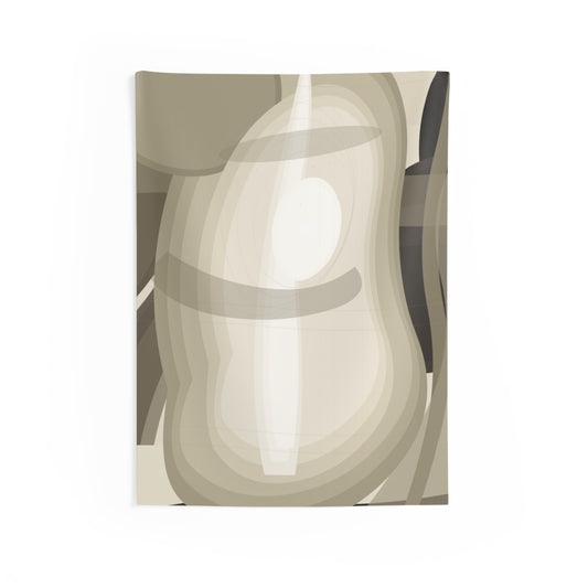 Beige abstract neutral tapestry with organic shapes, wall art decor by Printify, ideal for modern interior design.