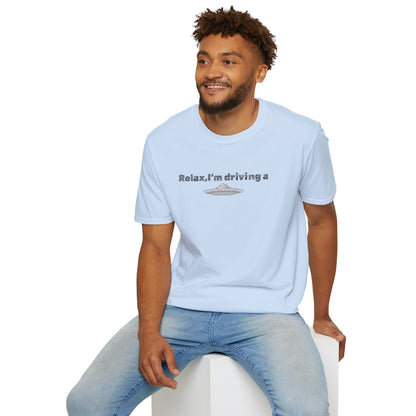 Relaxed UFO Driver T-Shirt, Funny Shirt, Unisex Graphic Tee, Gift for Space Lovers, Casual Wear, Alien Theme Humor