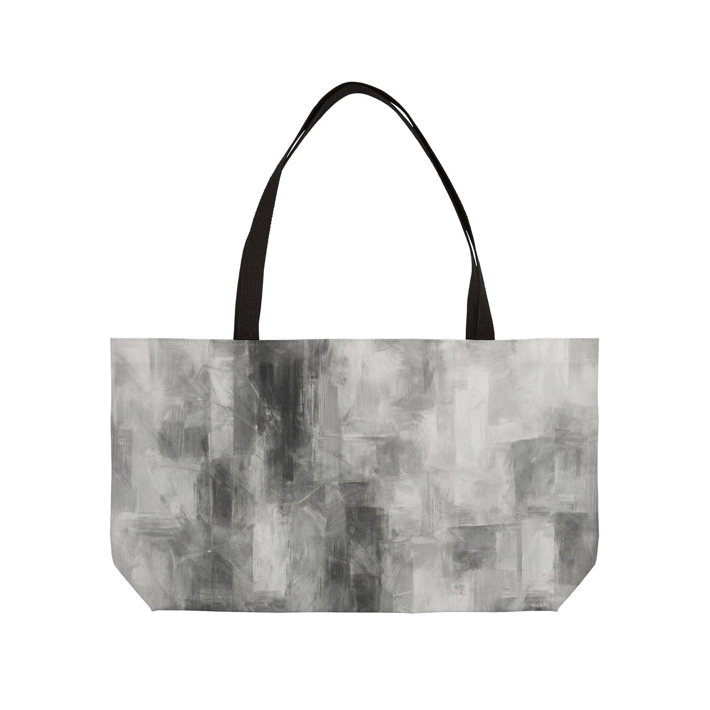 Gray abstract print weekender tote bag for women, stylish travel bag with spacious interior and comfortable handles.