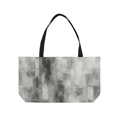 Gray abstract print weekender tote bag for women, stylish travel bag with spacious interior and comfortable handles.