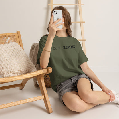 Vintage minimalist Est. 1995 T-shirt by Printify featuring a simple design celebrating the birth year on a classic tee.