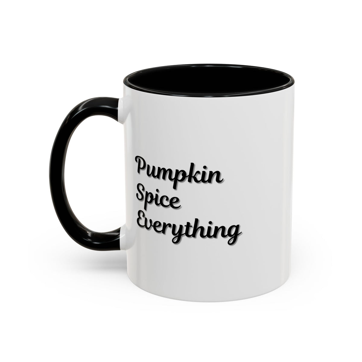 Printify Pumpkin Spice Everything accent coffee mug with fall-themed design, 11oz size, ideal for seasonal coffee enjoyment.