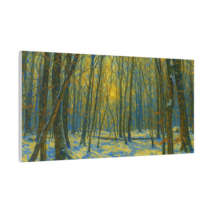 Winter woodland forest sunlight canvas print, matte stretched art by Printify featuring a serene forest scene.