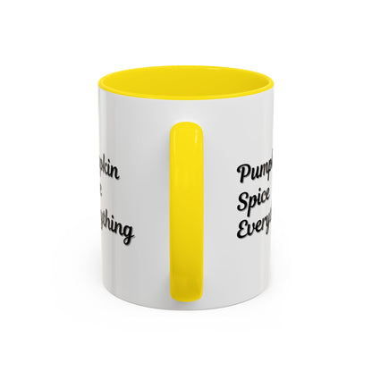 Pumpkin Spice Everything accent coffee mug by Printify, fall seasonal 11oz/15oz ceramic coffee cup with pumpkin and spice design.