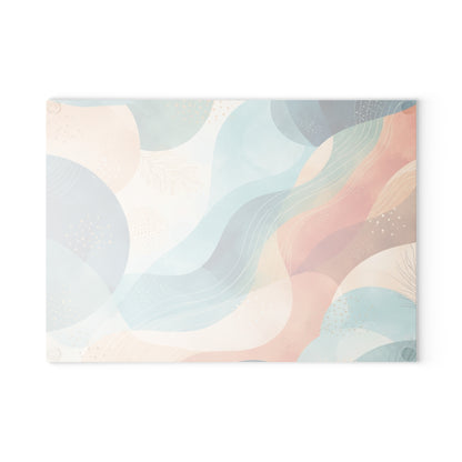 Abstract Ocean Waves Glass Cutting Board — Coastal Blue & Coral Decorative Chopping Board