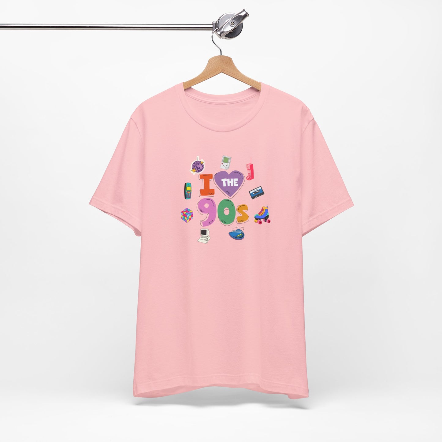 I  Love the 90's Short Sleeve Tee - Retro Graphic Tee, Vintage Style Shirt, Perfect for Casual Outings, 90s Nostalgia Apparel