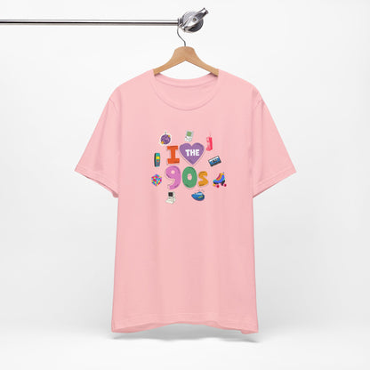 I  Love the 90's Short Sleeve Tee - Retro Graphic Tee, Vintage Style Shirt, Perfect for Casual Outings, 90s Nostalgia Apparel