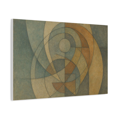 Abstract geometric circles on a matte canvas print by Printify, showcasing modern, colorful circle patterns on a high-quality canvas.