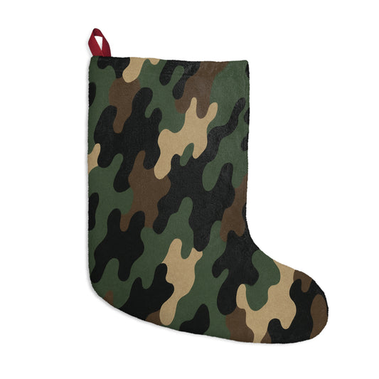 Green camouflage Christmas stocking ornament with holiday design, perfect for festive decorations and Christmas decor.