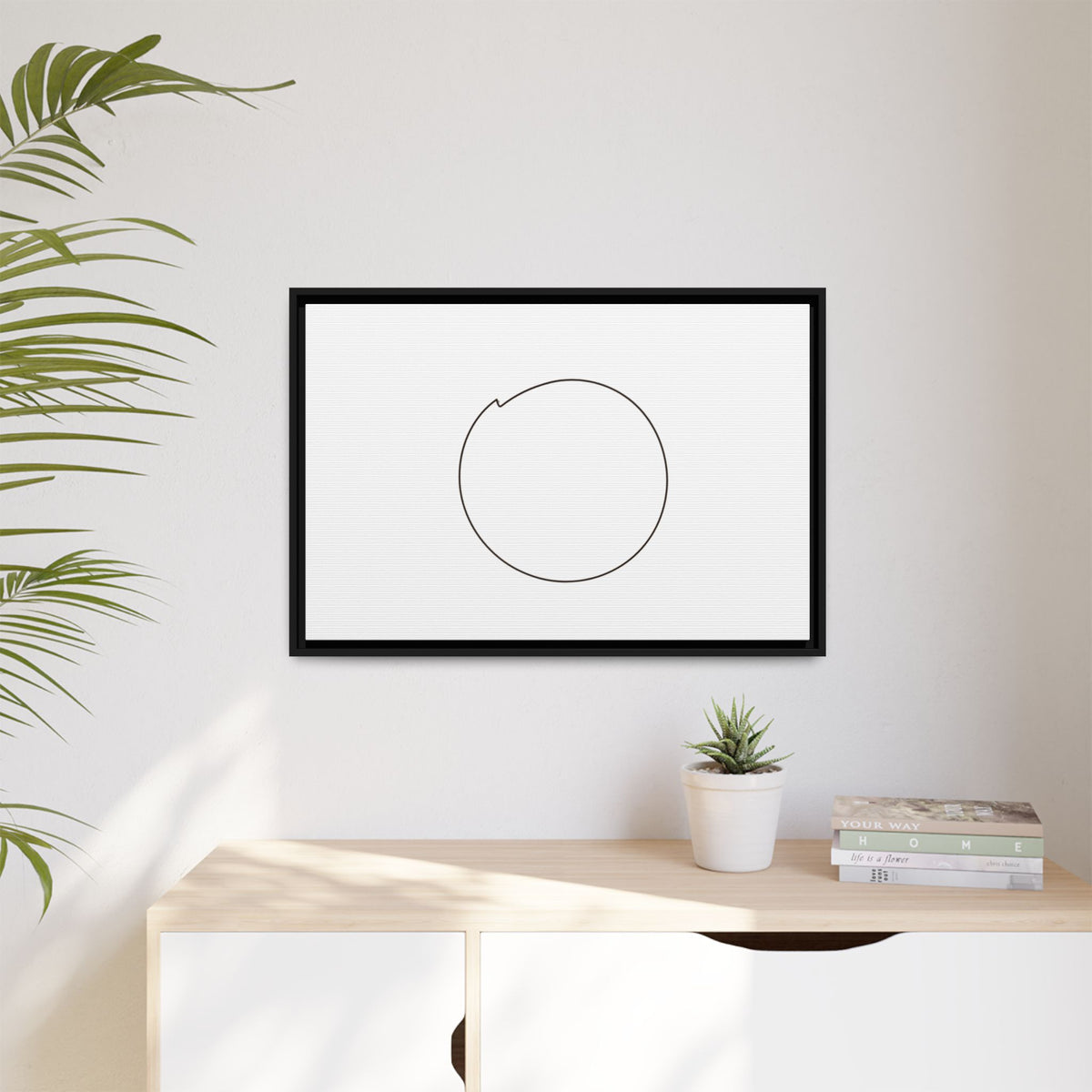 Framed matte canvas wall art featuring a minimal circular line design by Printify, ideal for modern home decor.