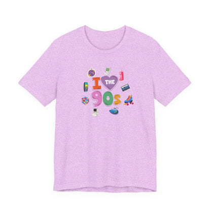 I  Love the 90's Short Sleeve Tee - Retro Graphic Tee, Vintage Style Shirt, Perfect for Casual Outings, 90s Nostalgia Apparel