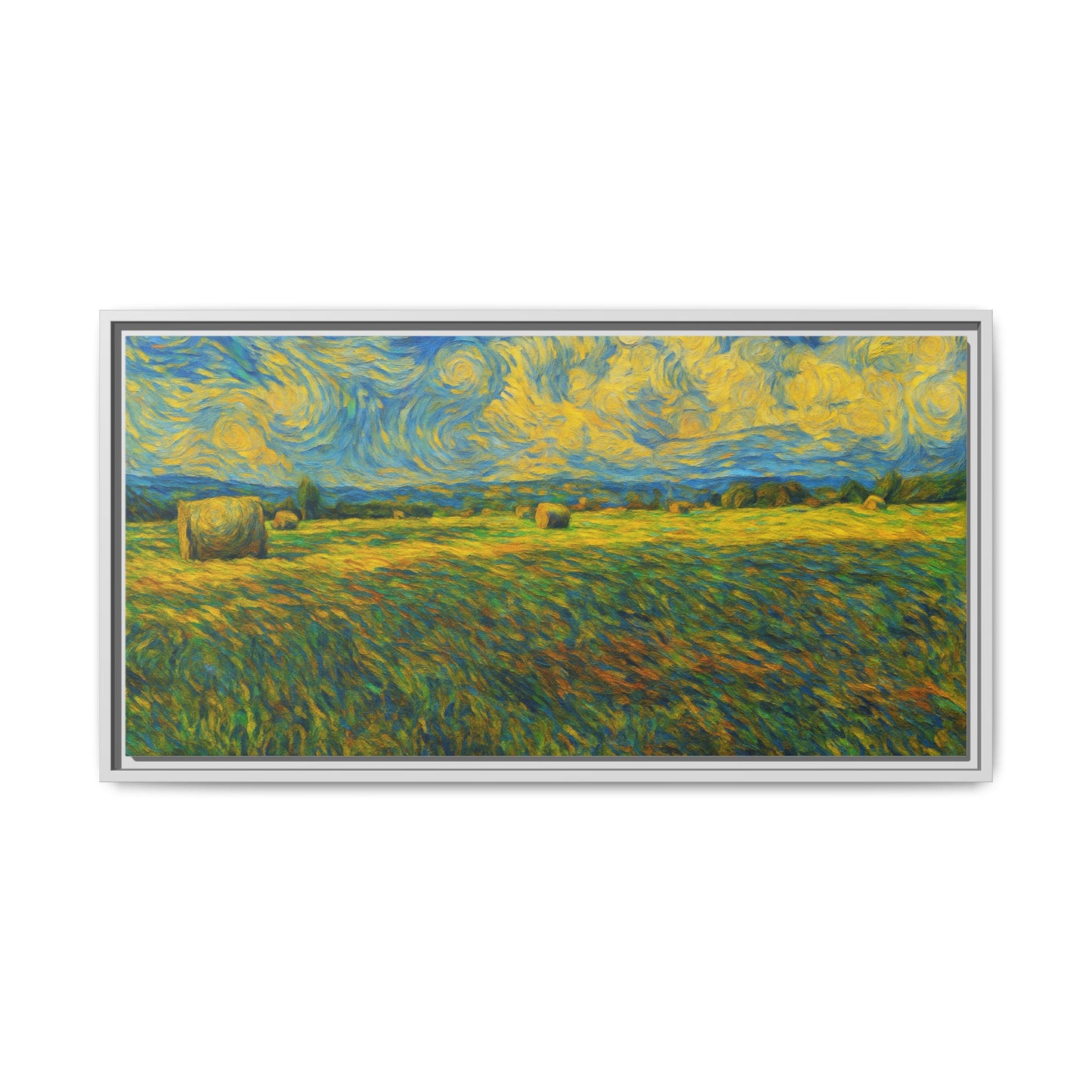 Framed colorful landscape matte canvas print by Printify showing vibrant natural scenery with a sleek frame.
