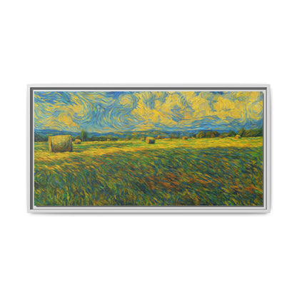 Framed colorful landscape matte canvas print by Printify showing vibrant natural scenery with a sleek frame.