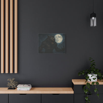 Spooky werewolf moon matte canvas print featuring a full moon design, perfect for eerie wall decor.