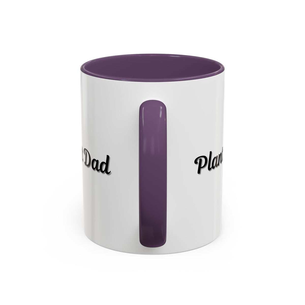 Black-handle Plant Dad coffee mug with plant-themed design, available in 11oz and 15oz sizes, ideal for plant lovers.