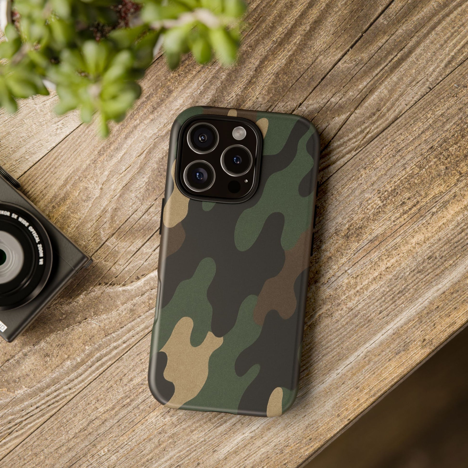 Military green camo tough phone case by Printify, rugged protective cover for smartphones with durable design.