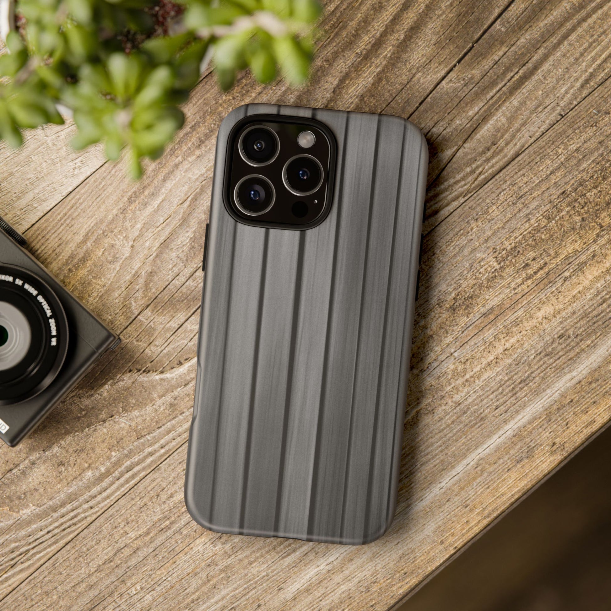 Ribbed metal texture phone case for iPhone, tough protective cover with stylish design, by Printify.