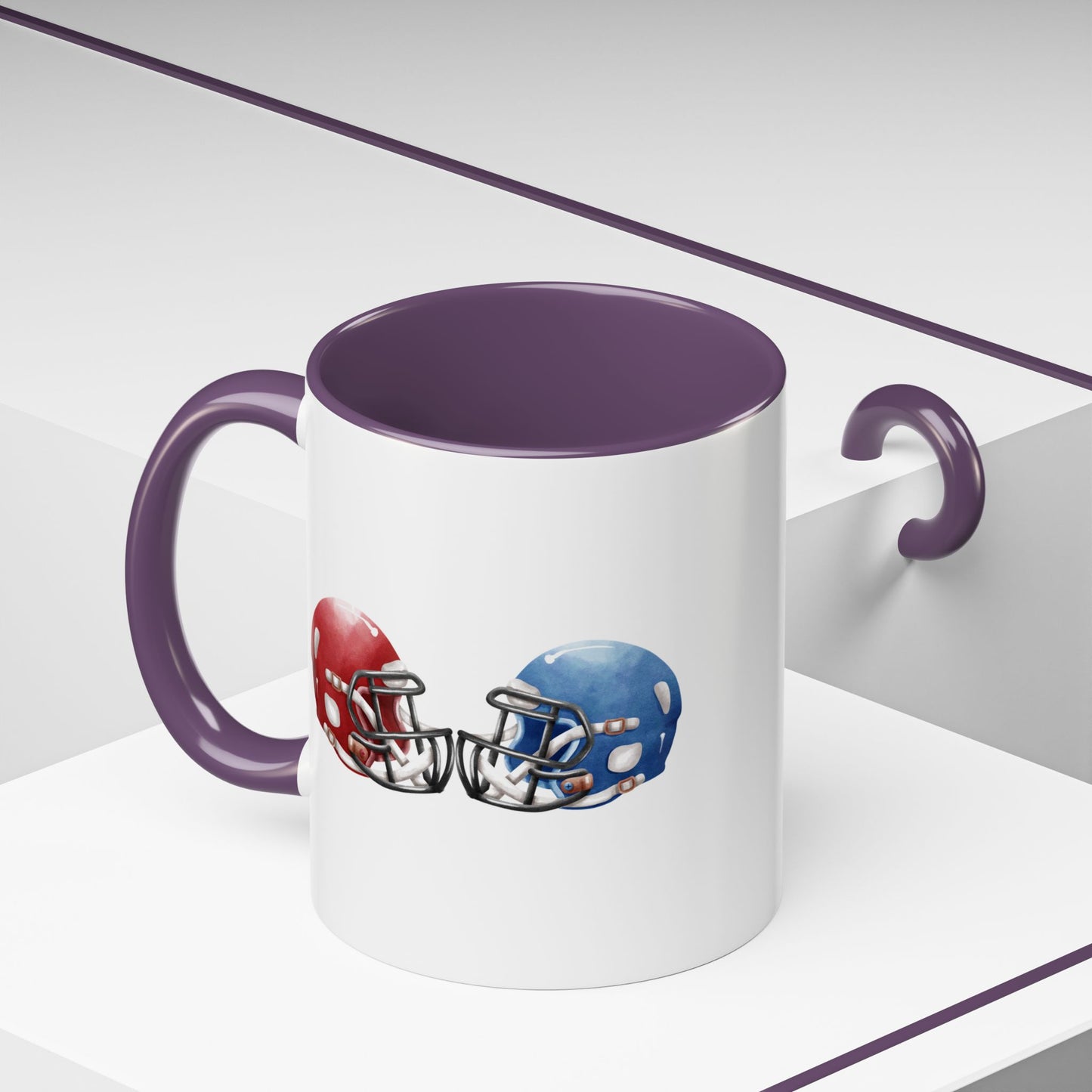 Football Helmet Coffee Mug — Red vs Blue Rivalry Accent Mug (11/15oz)