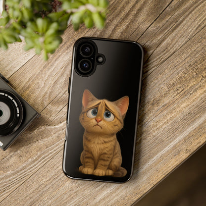 Cute sad kitty design on Printify iPhone case, protective phone cover featuring a sad cat illustration for iPhone models.