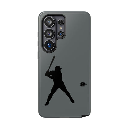 Black baseball silhouette tough phone case for iPhone, protective sporty design by Printify with rugged edges and graphic print.