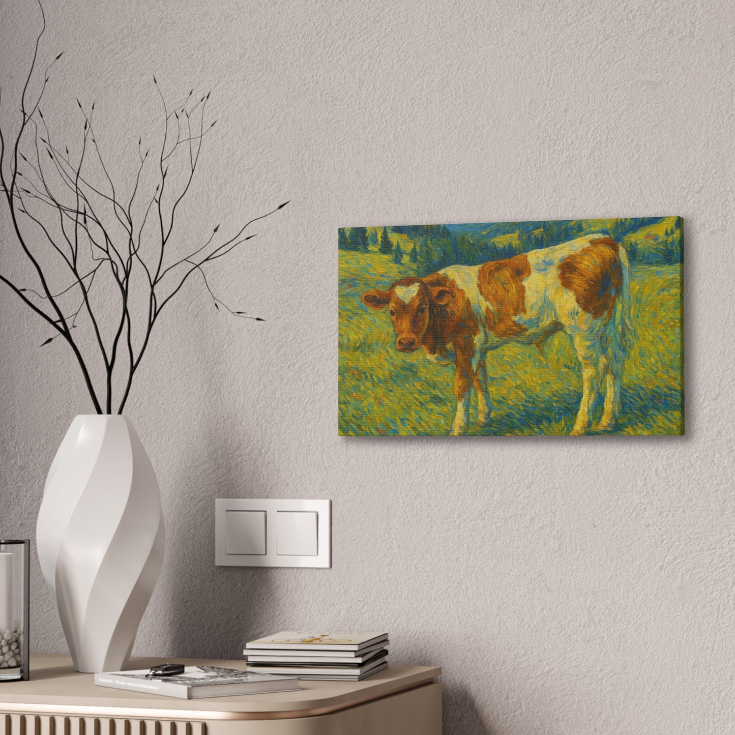 Cow Art Canvas Print, Rustic Farmhouse Decor, Animal Lover Gift, Country Wall Art, Thoughtful Homewarming - TRV