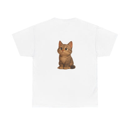 Brown kitten graphic T-shirt for cat lovers, featuring a cute cat print on a comfortable cotton tee by Printify.