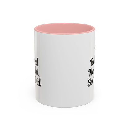 Inspirational coffee mug with the quote "He Believed He Could So He Did" in black text, ceramic mug for morning motivation.
