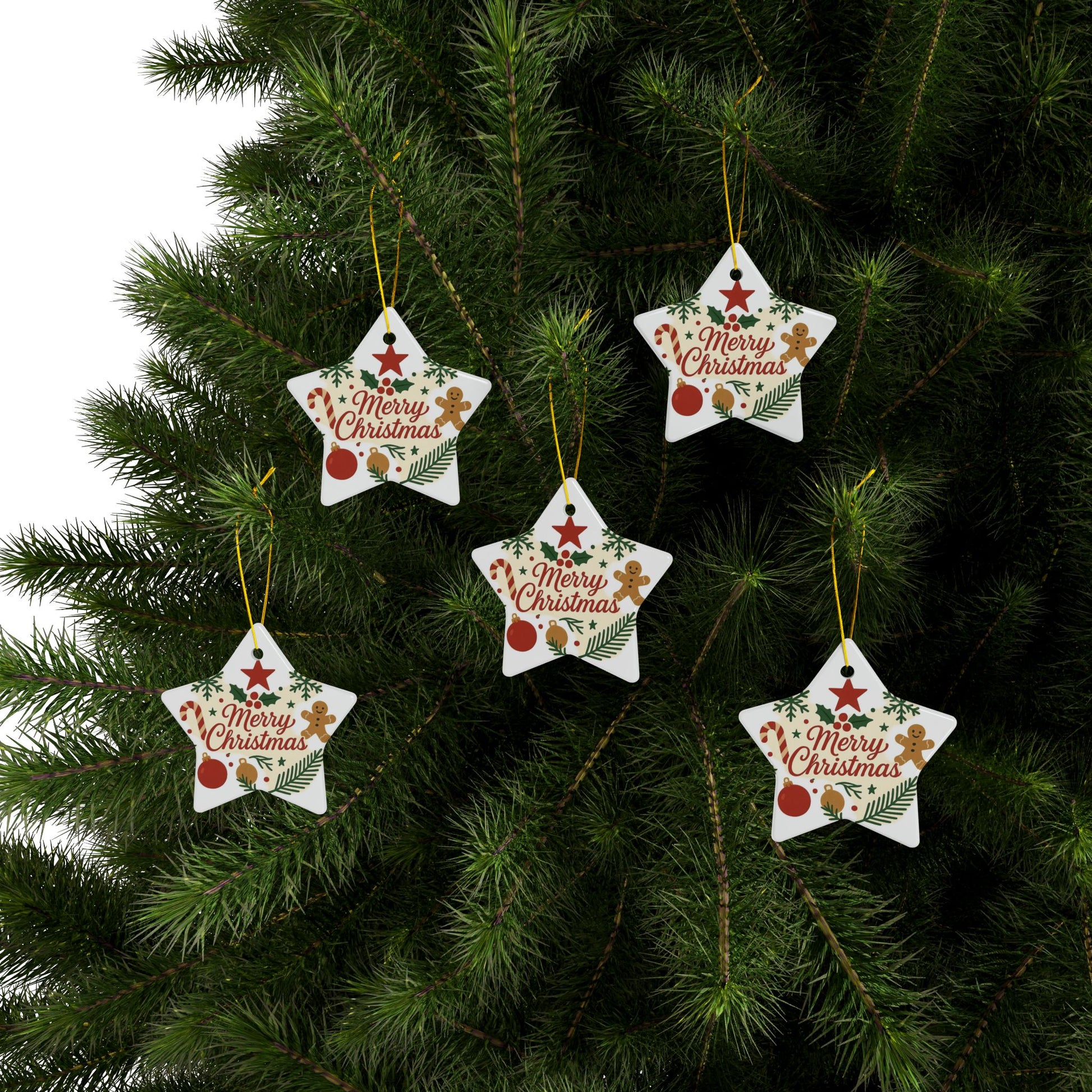 Double-sided ceramic Christmas ornament featuring gingerbread and candy cane designs for holiday tree decoration.