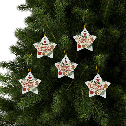 Double-sided ceramic Christmas ornament featuring gingerbread and candy cane designs for holiday tree decoration.