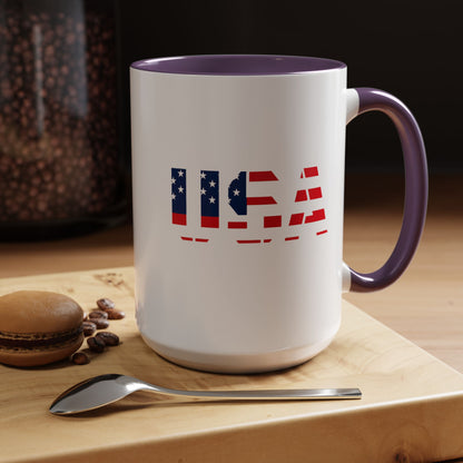 USA Flag Accent Coffee Mug — Patriotic 11/15oz Ceramic Coffee Cup