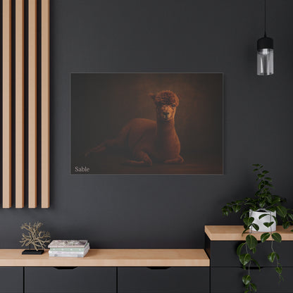Alpaca portrait on matte canvas print, featuring a detailed illustration of an alpaca, created by Printify on high-quality canvas.