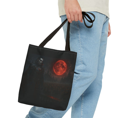 Gothic Dracula tote bag with moonlit vampire art, perfect for Halloween, by Printify, featuring dark, spooky vampire design.