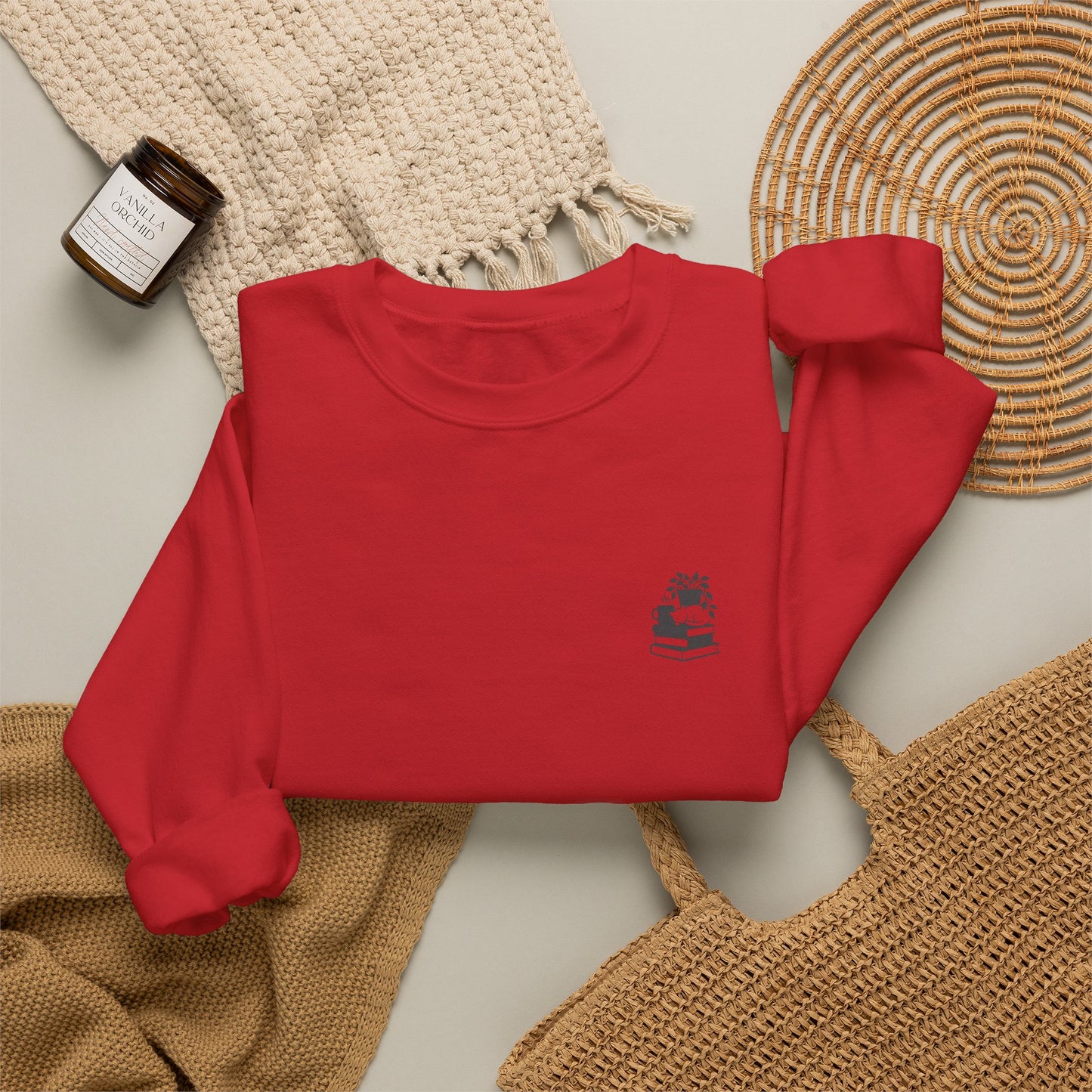 Stack of Books with Mug and Plant Sweatshirt | Cozy Reading Crewneck