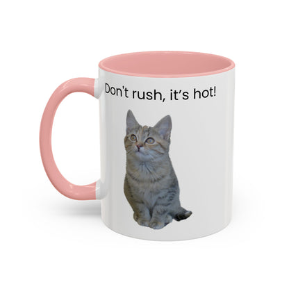 Cat Coffee Mug - "Don't rush, it's hot!" Accent Ceramic Mug (11/15 oz)