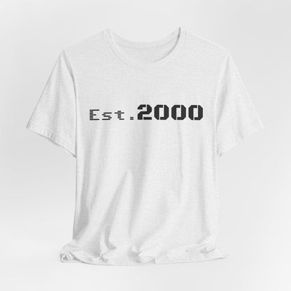 Retro pixel design T-shirt by Printify featuring "Born in 2000" text, vintage style graphic on a casual T-shirt.
