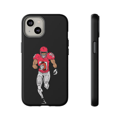 Black football player tough phone case for iPhone by Printify, featuring sports-themed design and durable protective material.
