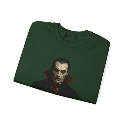 Black Vampire Portrait crewneck sweatshirt by Printify featuring a gothic vampire design on the front.