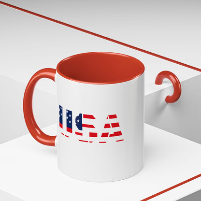 USA Flag Accent Coffee Mug — Patriotic 11/15oz Ceramic Coffee Cup